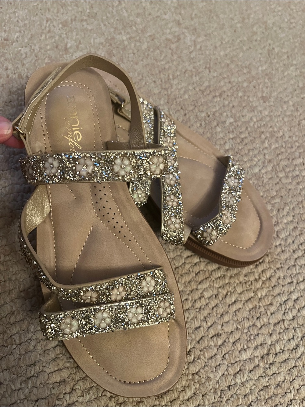 Gold Beaded Floral Strap Sandals